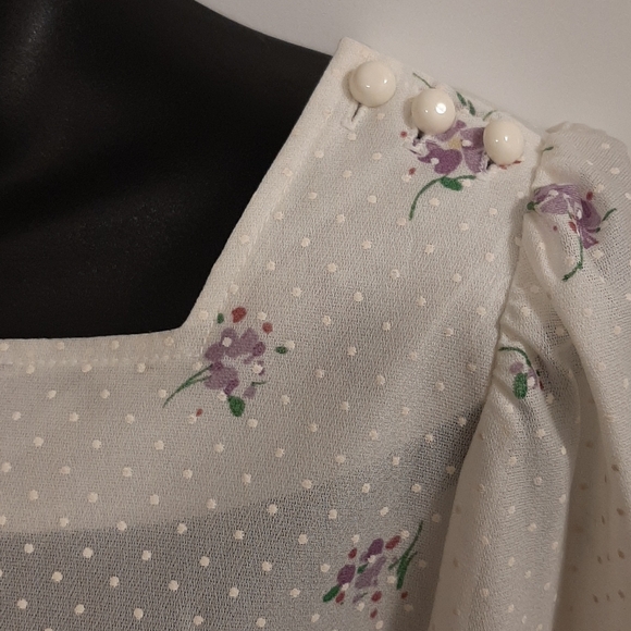 Vintage Women's Summer Dress Semi Sheer Size 13/14 Floral Belted Made in Canada - Picture 3 of 7